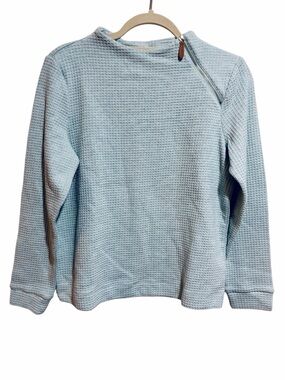 Talbots Light Blue Waffle Asymmetrical Zip Mock Neck Long Sleeve Pullover Top S